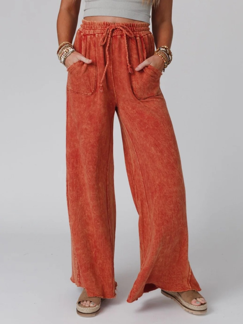 Three Bird Nest Robin Wide Leg Pants Size Large Brick Wide Front Pockets NEW